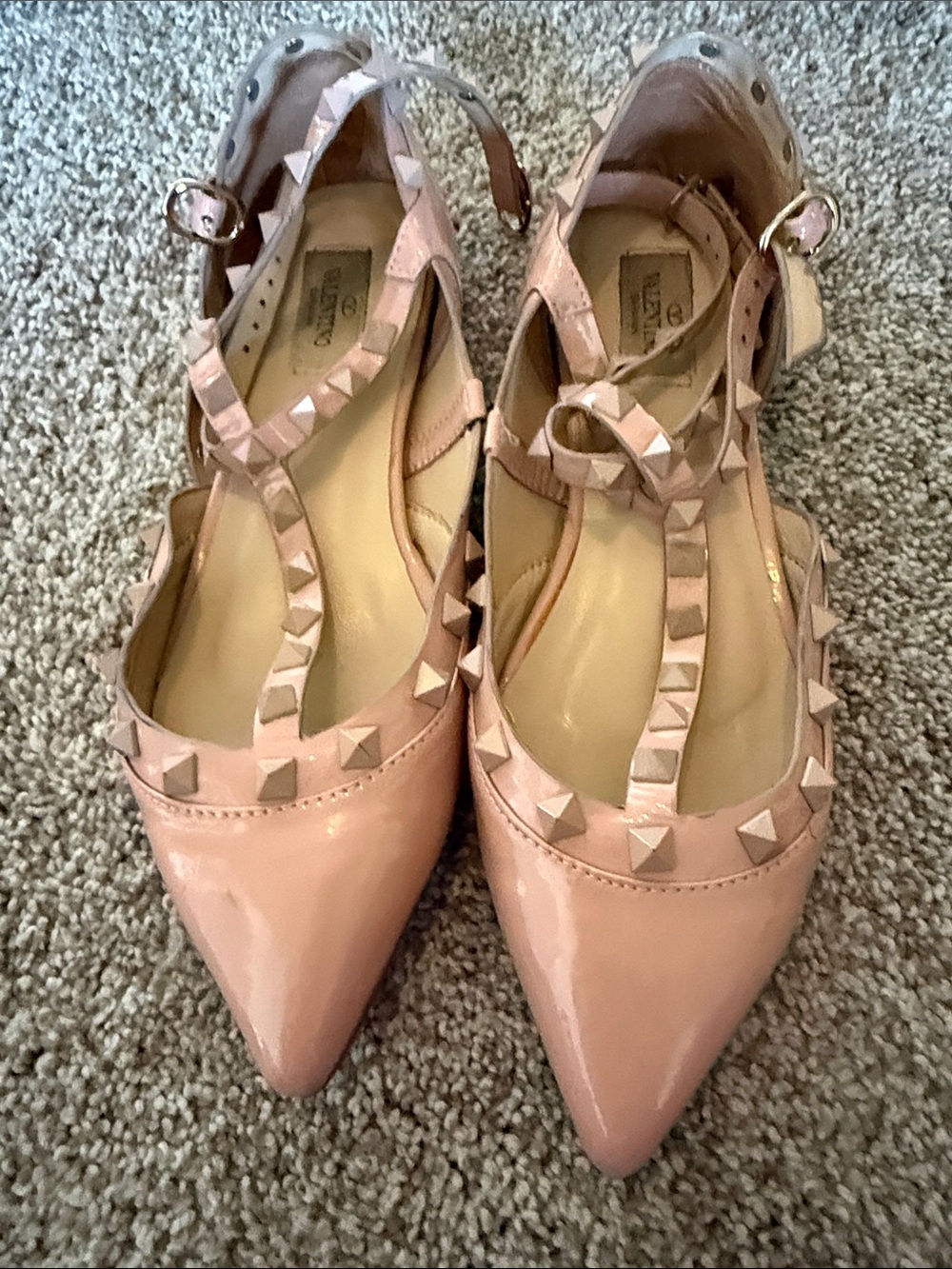 Valentino Blush Pink Studded T-Strap Pointed Flats